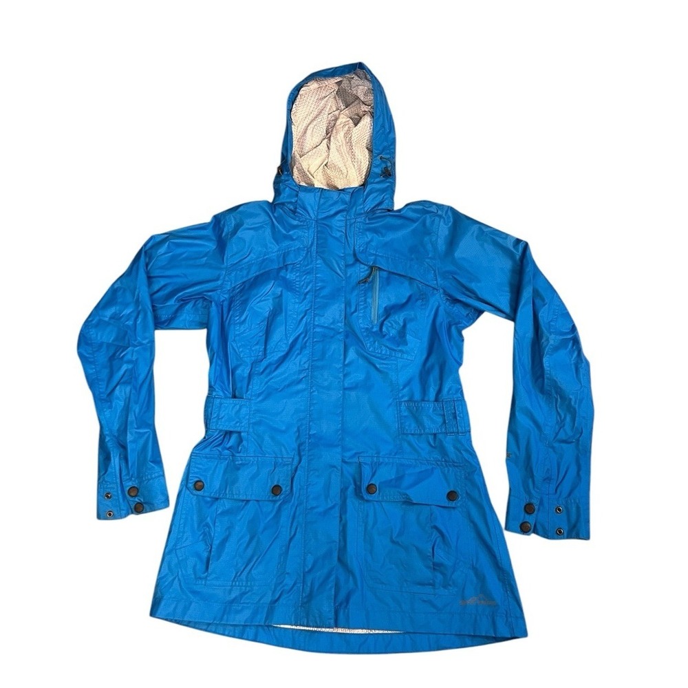 Eddie Bauer Windbreaker Jacket Womens Sz S Blue Vented Hooded Style